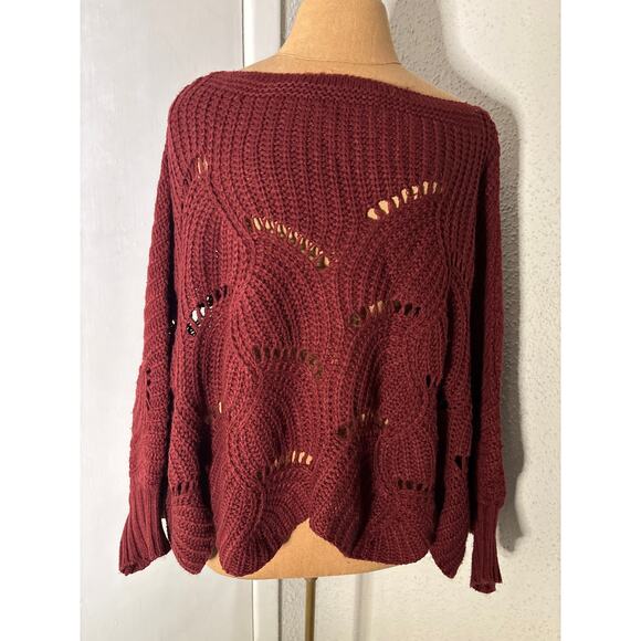 SHEIN Burgundy Chunky Sweater Poncho Sleeves S Grandmacore Cozy Comfy Winter - Picture 1 of 9
